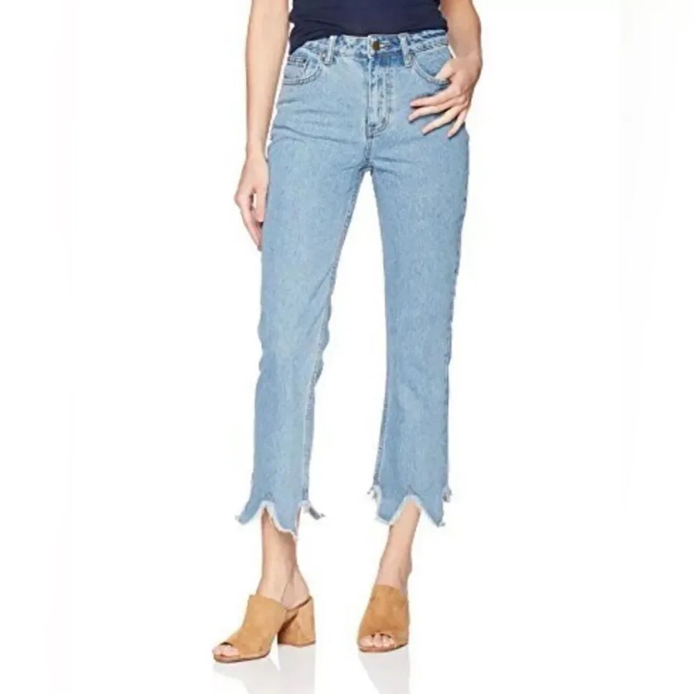 NWT Anthropologie Evidnt Women's Essen Relaxed Fit Raw Hem Blue Jeans Size 28